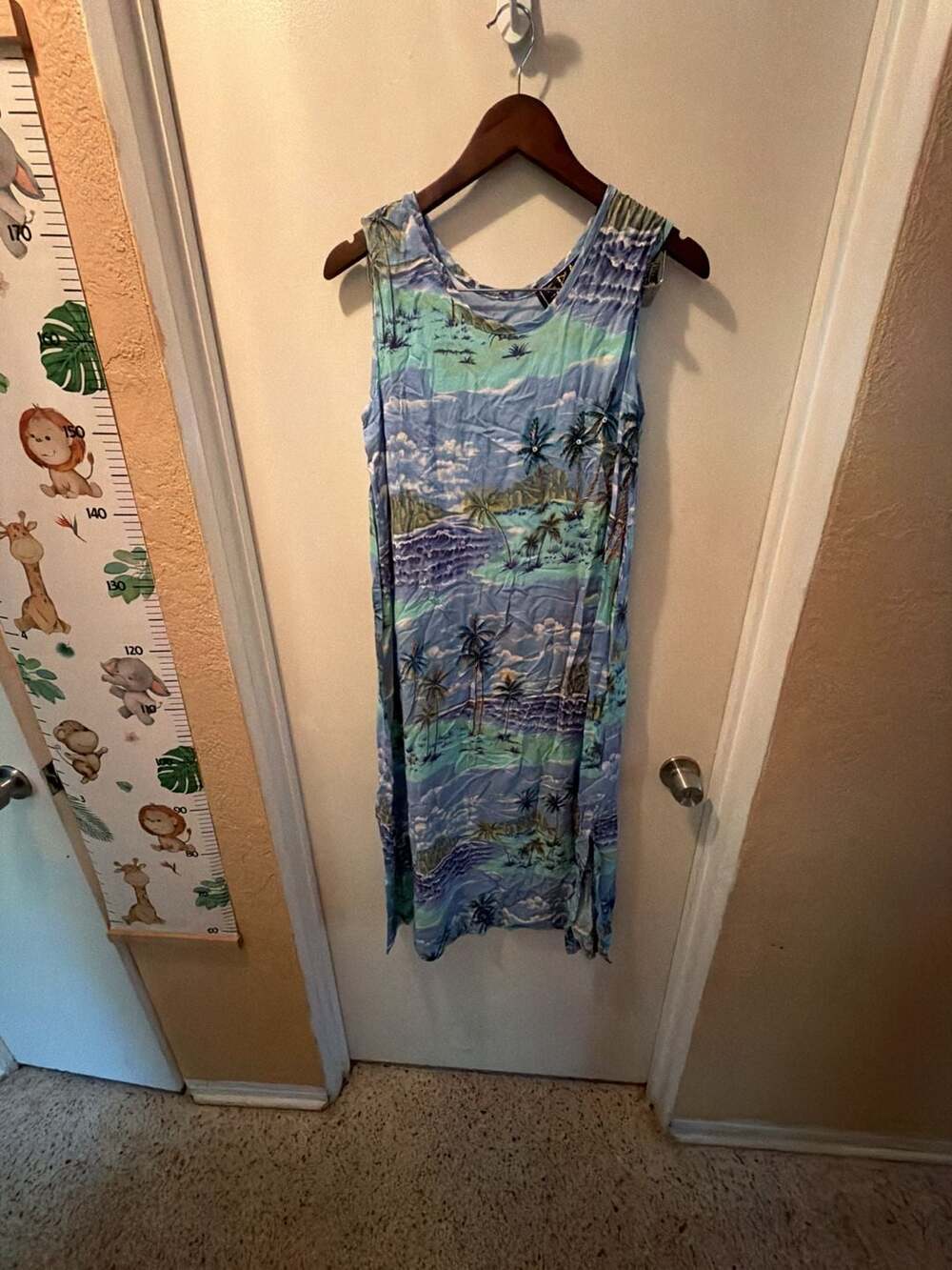 Spa Tropical Beach Island Palm Tree  Rayon Maxi Dress Beaded Embellished